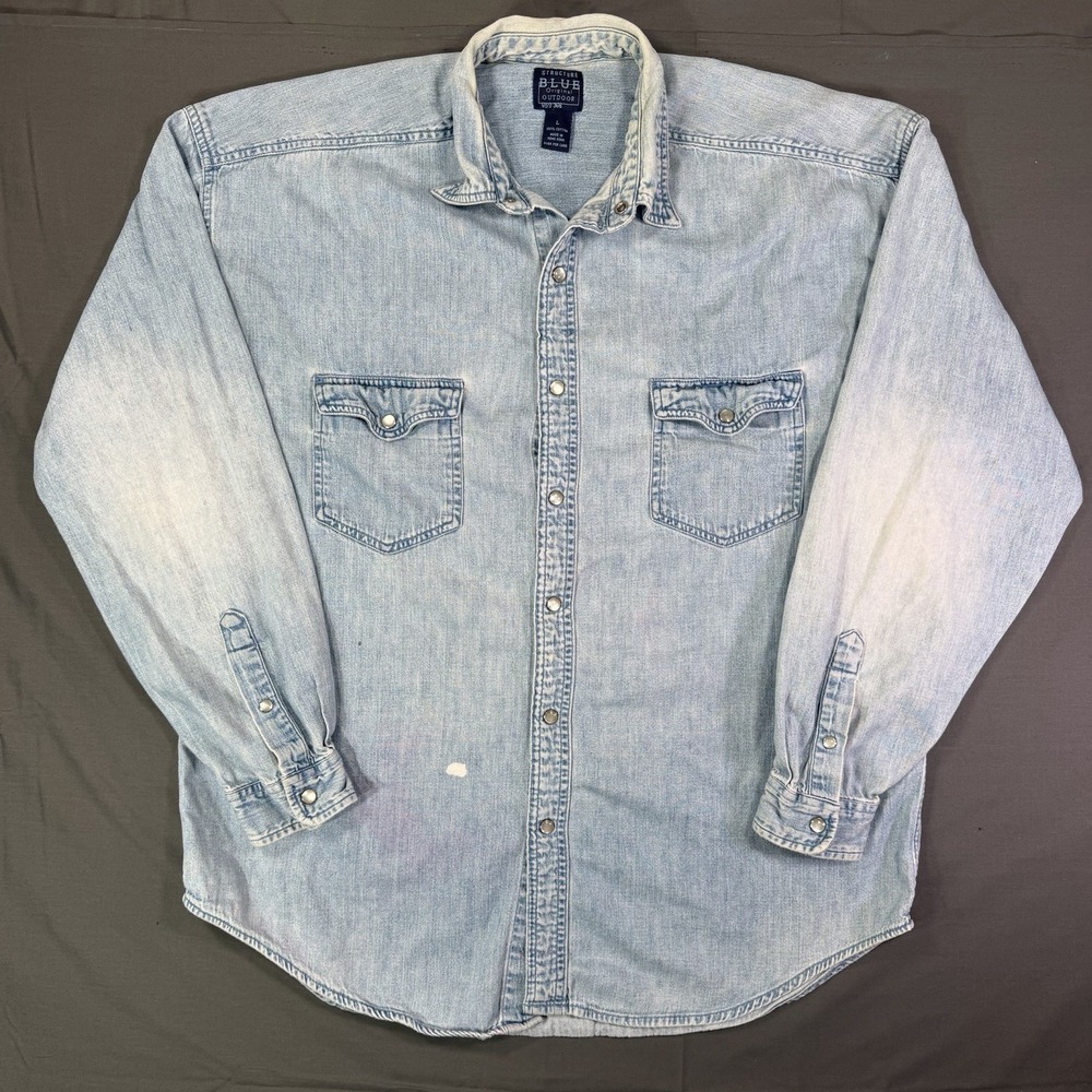 Vintage Denim Pearl snap Faded Large Structure Blue 90s Essentials